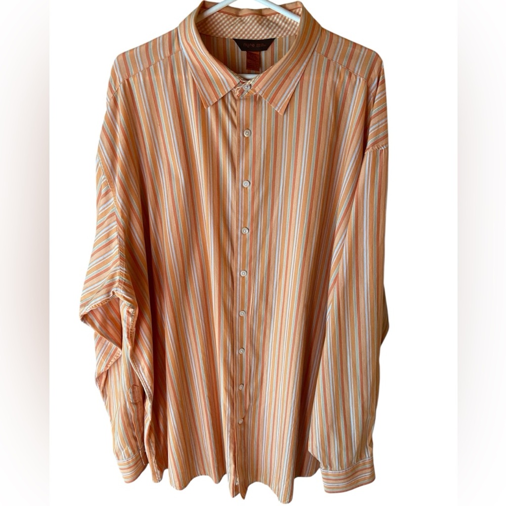NYNE 3XL Tall mens long sleeve orange stripped 100% cotton shirt, Y2K